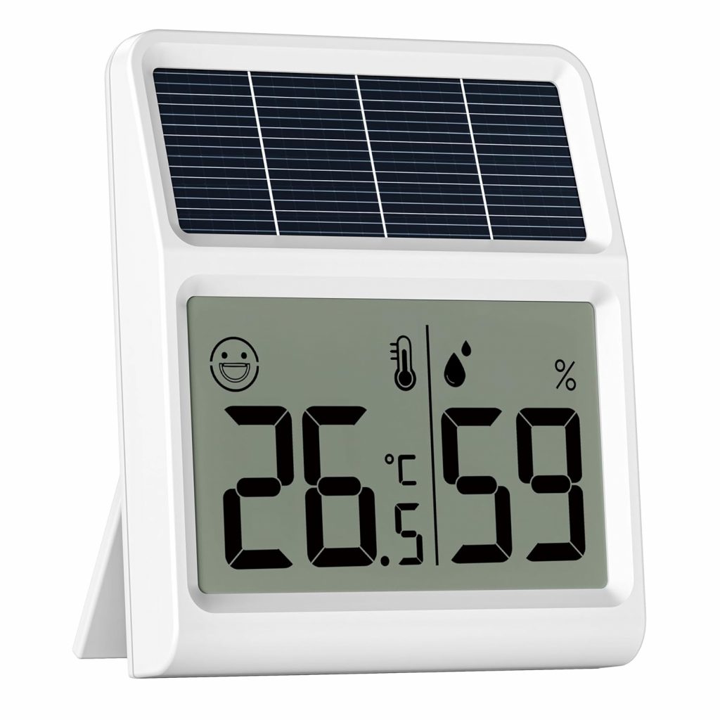 Solar Hygrometer, Thermometer innen mit Raumlicht-Betrieb, Luftfeuchtigkeitsmesser Raumthermometer, Keine Batterie, Keine Funktion Ohne Licht, Weiß 1er-Pack