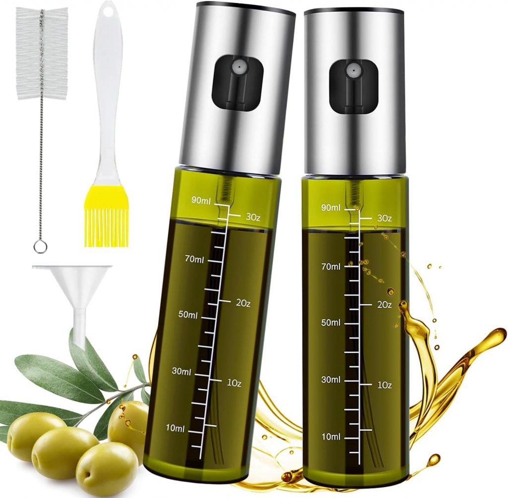 MRUN BONE Ölsprüher für Speiseöl, 2 Stück UV-Schutz Sprühflasche Öl, Glas Öl Zerstäuber Küche Ölsprühflasche Heißluftfritteuse,Oil Sprayer mit Skala & Trichter, Ölspray für ÖI & Essig 10 BPA frei