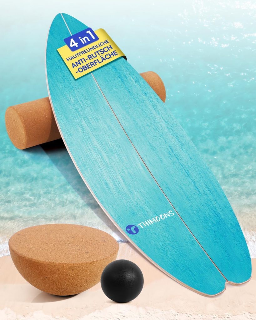 Surf Balance Board Set – Gleichgewichtstraining | Indoorboard Skateboard Indoor Surfboard | inkl.Rolle,Halbkugel und Balance Ball | für Kinder und Erwachsene