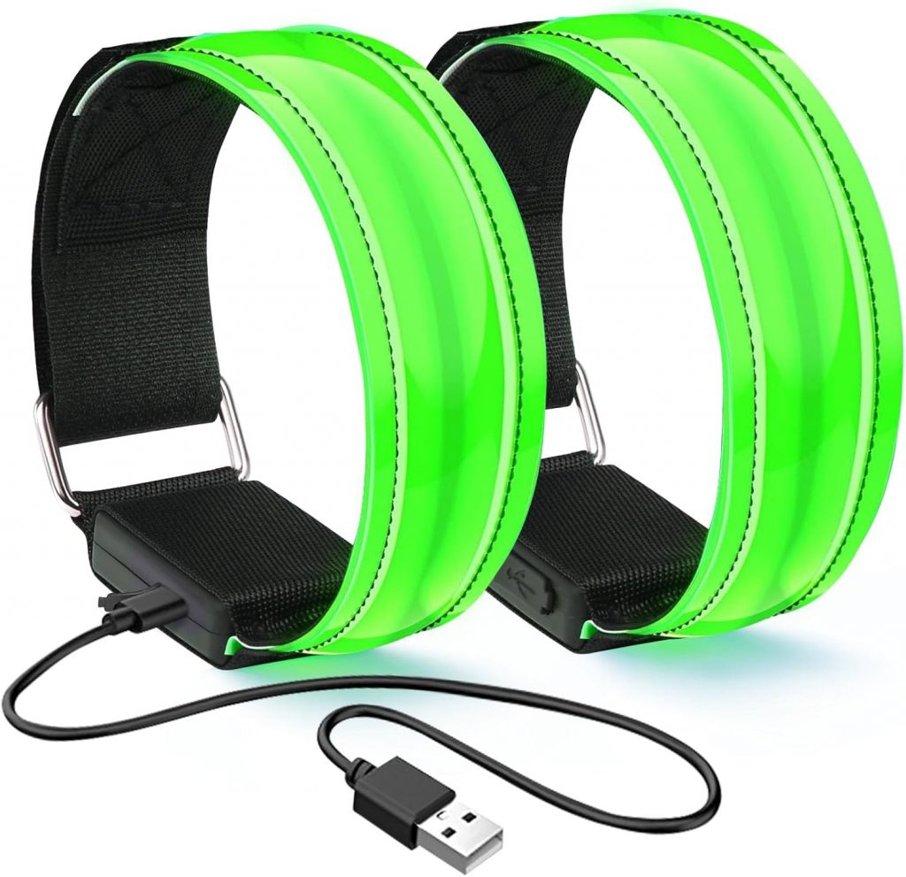 flintronic LED Armband Aufladbar, 2 Stück Reflective LED Leuchtarmband mit USB, Led Armbänder Leuchtband, Sicherheits Licht, Unisex für Nachtlauf, Joggen und Outdoor Sports – Grün