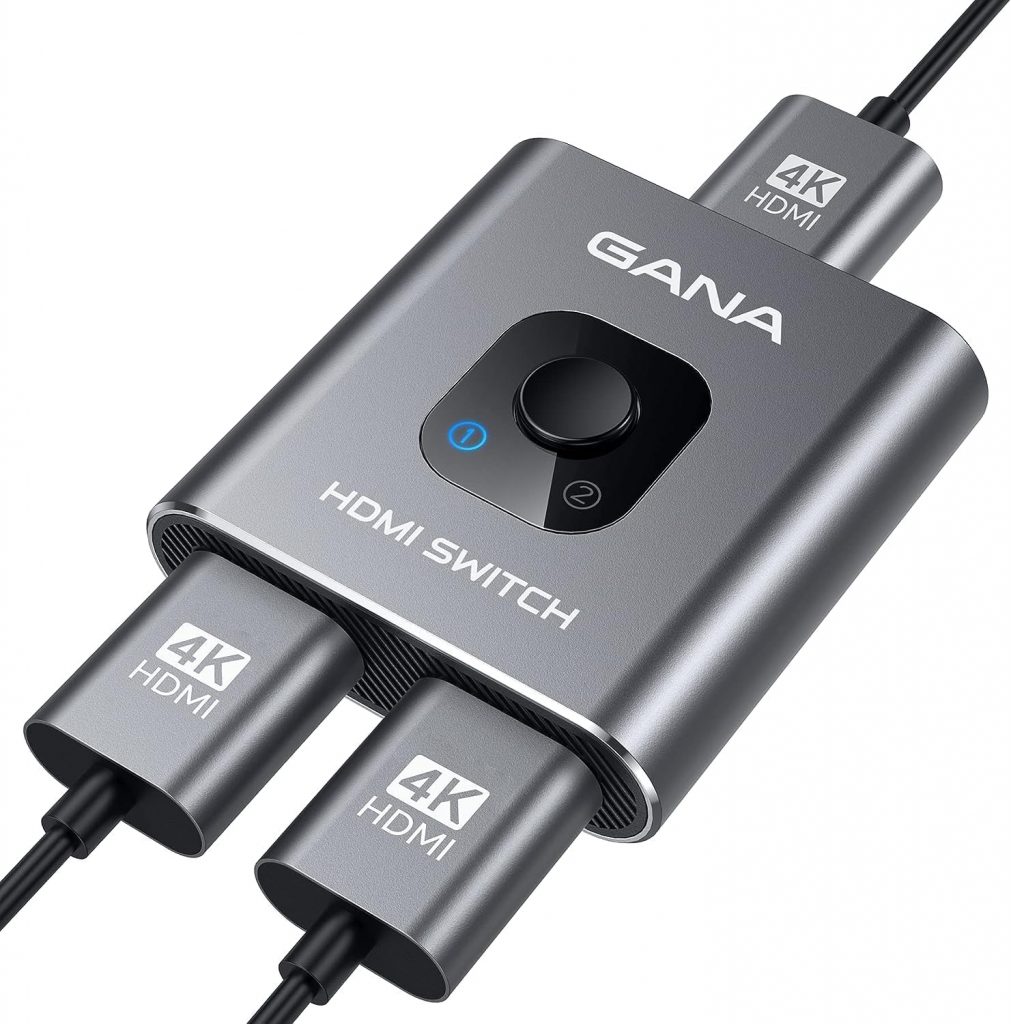 👑 GANA HDMI-Splitter 4 K, 2 in 1 oder 1 Eingang, 2 Ausg&auml;nge aus Aluminium, f&uuml;r TV, PC, Laptop, DVD, PS4, PS3, Xbox 360, Xbox One, TV Stick, Spielbox, Player