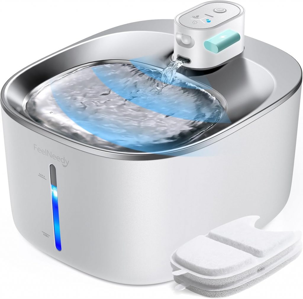 Katzenbrunnen Kabellos mit Bewegungsmelder Batteriebetrieb 4000mAh, FEELNEEDY 4L Trinkbrunnen Leise Bewegungssensor…