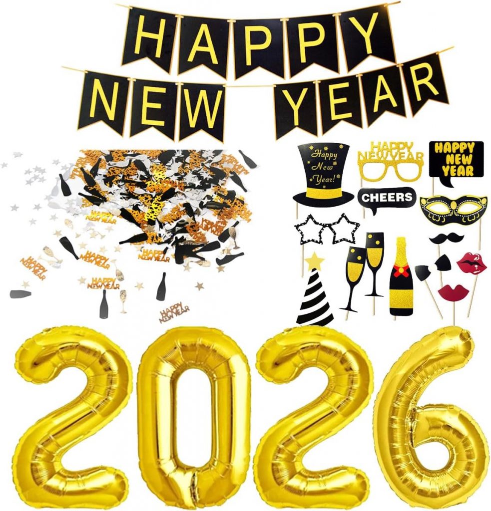 Silvester Deko 2026 Dekoration Set, Neujahr Silvesterdeko, Happy New Year Girlande + Folienballons + Fotorequisiten Masken Konfetti. Neujahrsdeko/Silvesterpartydeko Accessoire für Silvesterparty6,99€ ➡️ https://www.amazon.de/dp/B08KRNRJGM/?tag=preisfehlerheute-21