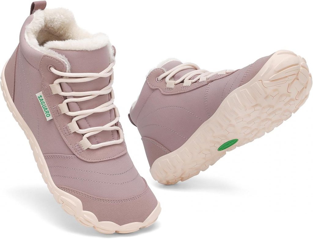 SAGUARO Barfuss Schuhe Damen Winter Barfußschuhe Winterschuhe Gefüttert Winterstiefel Wasserabweisend Winterboots Schneeschuhe für Winterspaziergänge & Leichte Wanderungen Lila, Gr.