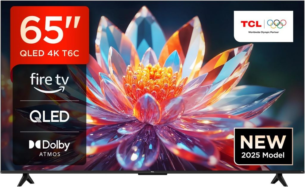 TCL 65T6C 65 Zoll QLED Fernseher, 4K UHD Fire TV, HDR10+, Dolby Vision & Atmos, Smart TV mit Sprachsteuerung mit Alexa, Google Cast & AirPlay