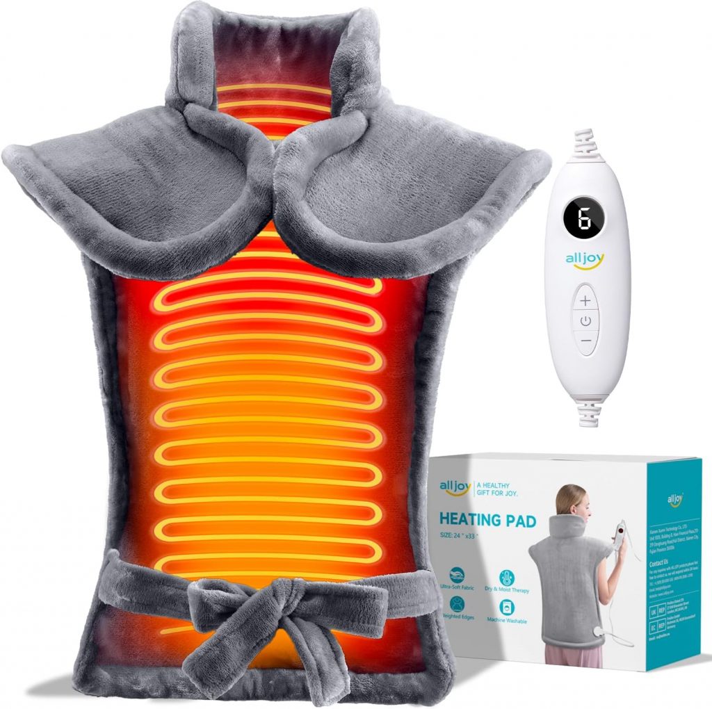 ALLJOY Heizkissen Für Rücken Schulter Nacken, 56 x 84cm Großes Elektrisches Heizkissen Mit 6 Heizstufen und Timer, Weihnachtsgeschenke für Frauen und Männer Rückenwärmer mit Abschaltautomatik
