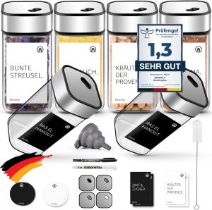 Miorkly 6 Gewürzgläser Eckig,120ML Gewürzdosen Set mit Streueinsatz,Gewürzstreuer mit Drehdeckel-Starke Versiegelung,Edelstahl-Glas Gewürz Organizer inklusive Trichter, Etikett und Stift4.49€ statt 14.99€🏷️ Coupon anwenden➡️ https://www.amazon.de/dp/B0CGNCZZNF/?tag=preisfehlerheute-21