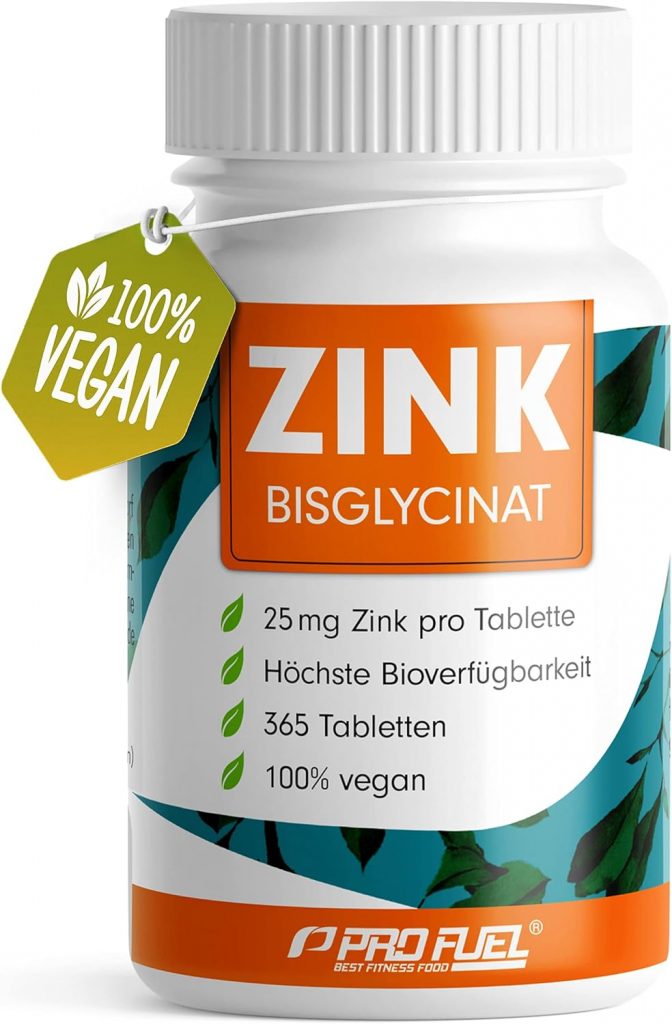 Zink 25mg – 365 Tabletten (vegan) mit Zinkbisglycinat (Zink-Chelat) für höchste Bioverfügbarkeit – laborgeprüft mit Zertifikat – optimal hochdosiert – 1 Jahresvorrat – ProFuel