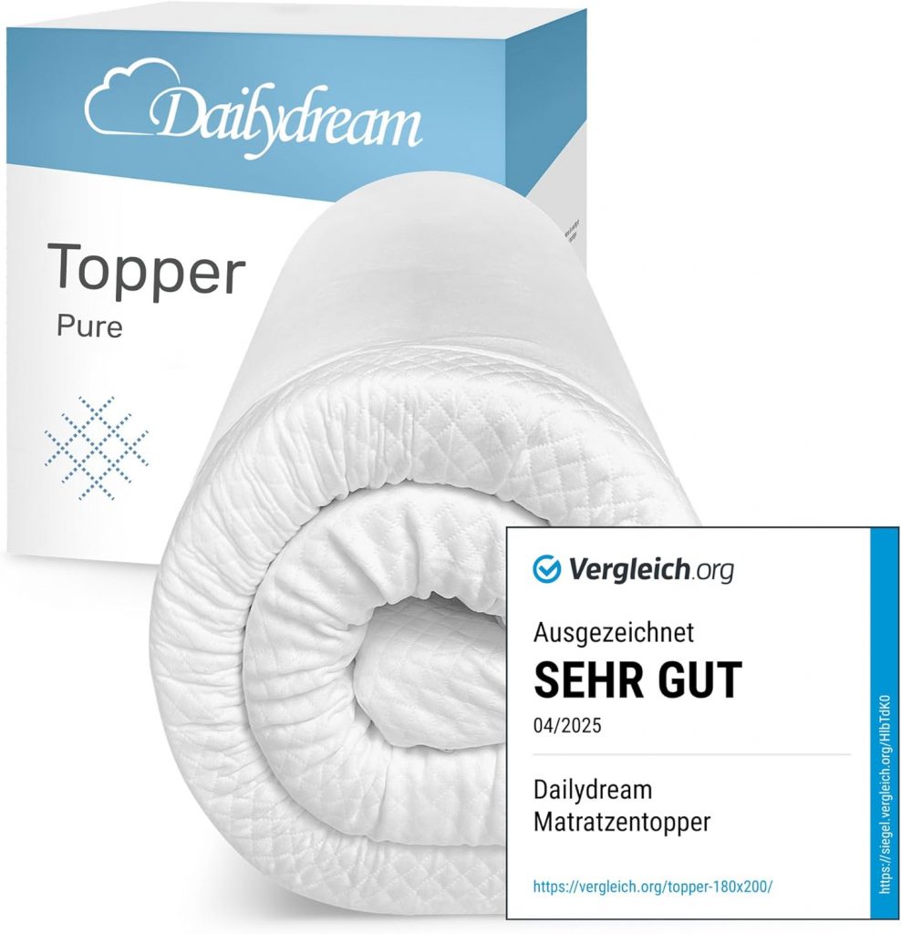 Dailydream Matratzen Topper 180x200cm | Memory Foam | 5cm hoch | Edition Pure, Model M | Zertifiziert & ergonomisch für unbequeme Matratze, Boxspringbett & Gästebett | Mattress Topper 180×2