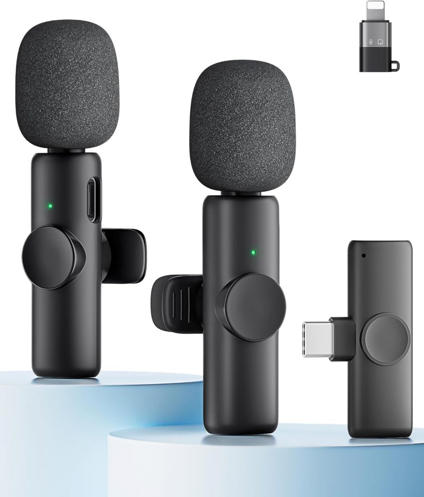 CZOCPOS Kabelloses Lavalier Mikrofon 2er Set, Mini Mikrofon für iPhone, iPad & Android Handy, Mikrofon Handy mit Geräuschunterdrückung, Plug & Play, ideal für Video, Podcast, YouTube, TikTok,Schwarz