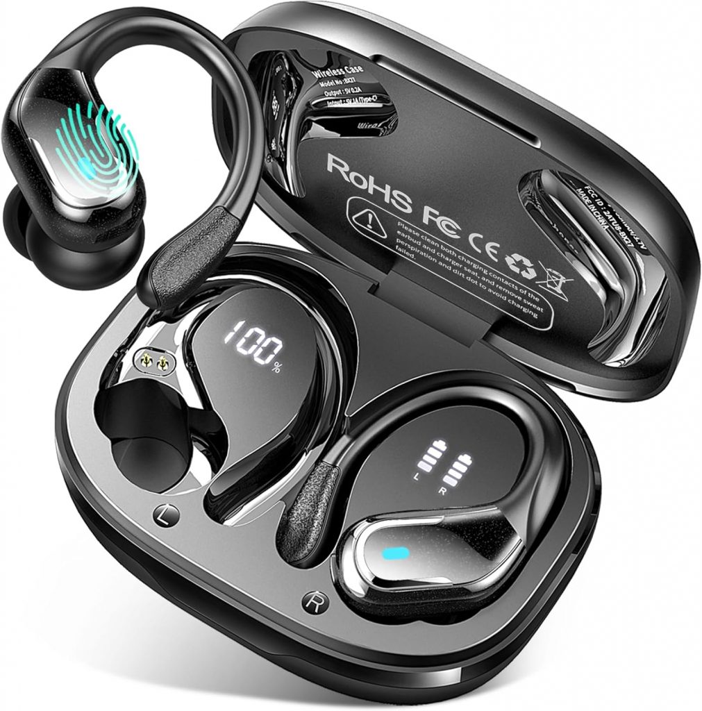 👑 Bluetooth 5.4 Kopfhörer Sport, 75Std 3D-Stereo Kopfhörer Kabellos Bluetooth, IP-X8 Wasserdicht Tiefer Bass Wireless Headphones, 4 ENC Noise Cancelling Mic Earbuds, 7g USB-C in-ear Ohrhörer Gym Joggen