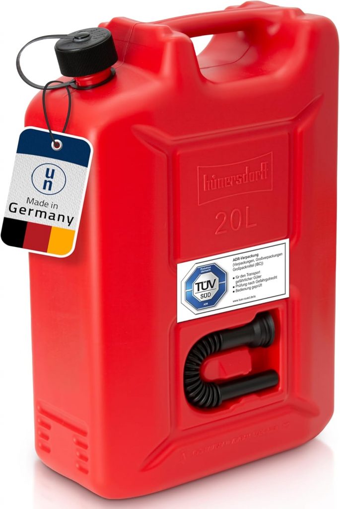 hünersdorff 802060 Kraftstoff-Kanister PROFI 20l für Benzin, Diesel und andere Gefahrgüter, UN-Zulassung, made in Germany, TÜV-geprüfter Produktion, rot