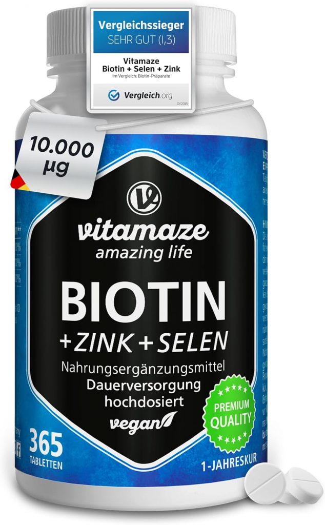 👑 Biotin hochdosiert 10.000 mcg + Selen + Zink für Haarwuchs, Haut & Nägel, 365 vegane Tabletten für 1 Jahr, Nahrungsergänzung ohne Zusatzstoffe, Made in Germany18,78€ statt 25,97€ – 28,0 🔥🚚 Verkauft von Vitamaze und Versand durch Amazon26,451 Bewertungen: 4.4 / 5.0 ⭐️⭐️⭐️⭐️🛒 zu Amazon https://www.amazon.de/dp/B01FFTEB7S/?th=1&tag=preisfehlerheute-21#038;psc=1&tag=preisfehlerheute-21