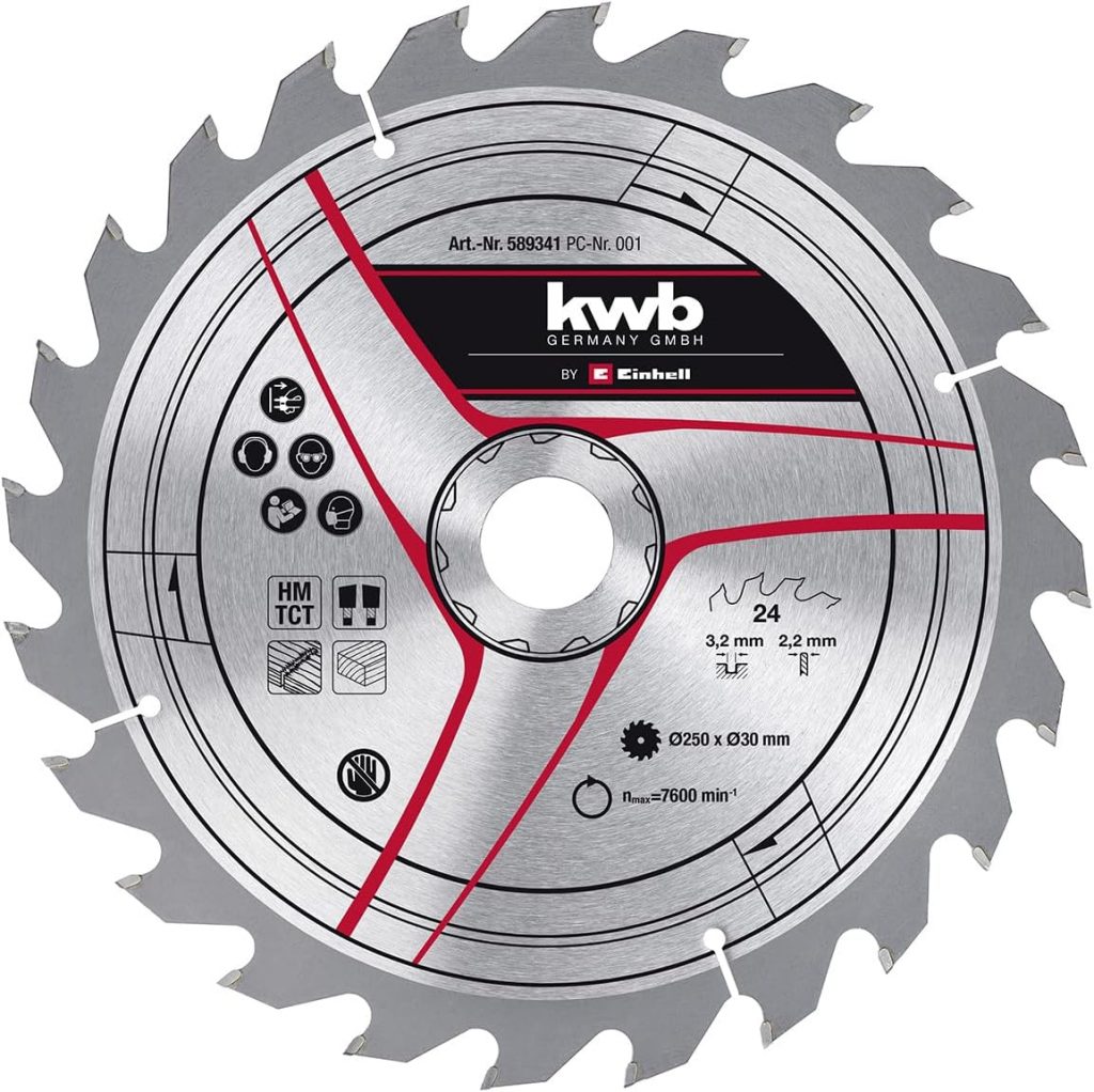 Original Einhell Kreissägeblatt 250×30 (Sägen-Zubehör, Ø 250 mm, Aufnahme 30 mm, 24 Zähne, Schnittbreite 3,2 mm, für Zug-Kapp-Gehrungssägen und Tischkreissägen)