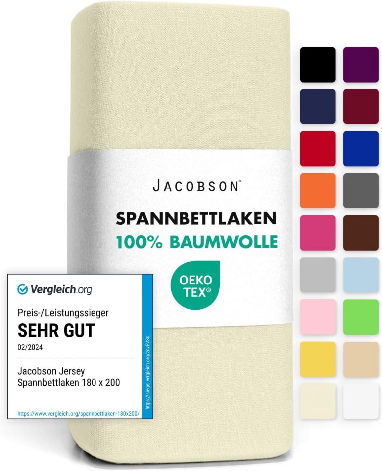 Jacobson Jersey Spannbettlaken Spannbetttuch Baumwolle Bettlaken (140x200-160x200 cm, Natur)13,59€ statt 15,99€➡️ https://www.amazon.de/dp/B01MR6FW55/?tag=preisfehlerheute-21