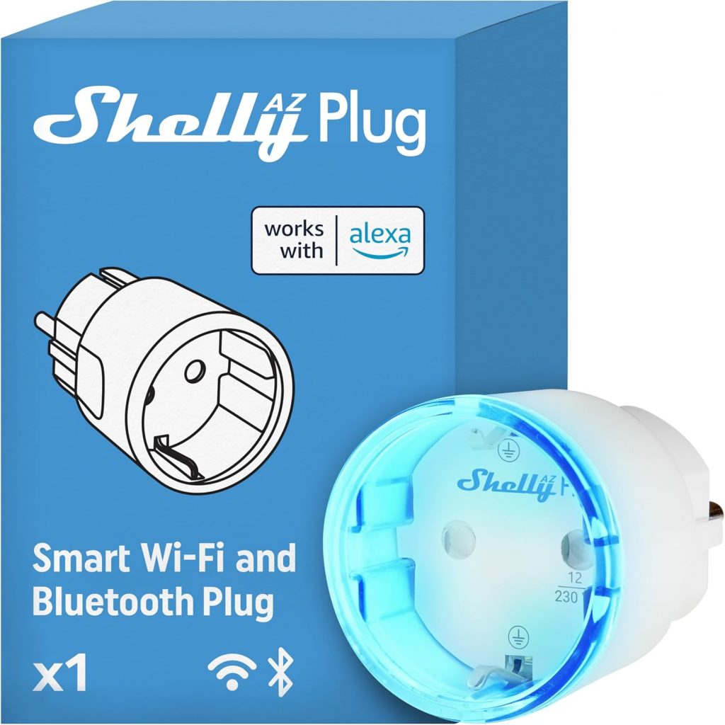 Shelly AZ Plug Weiß – WLAN Smarte-Steckdose, Leistungsmessung, 12A, 2500W, Frustration-Free Setup, Zeitschaltuhr, Alexa-Zertifizierter Stecker, Smart Home, Kein Hub Erforderlich, Heizung & Kühlung