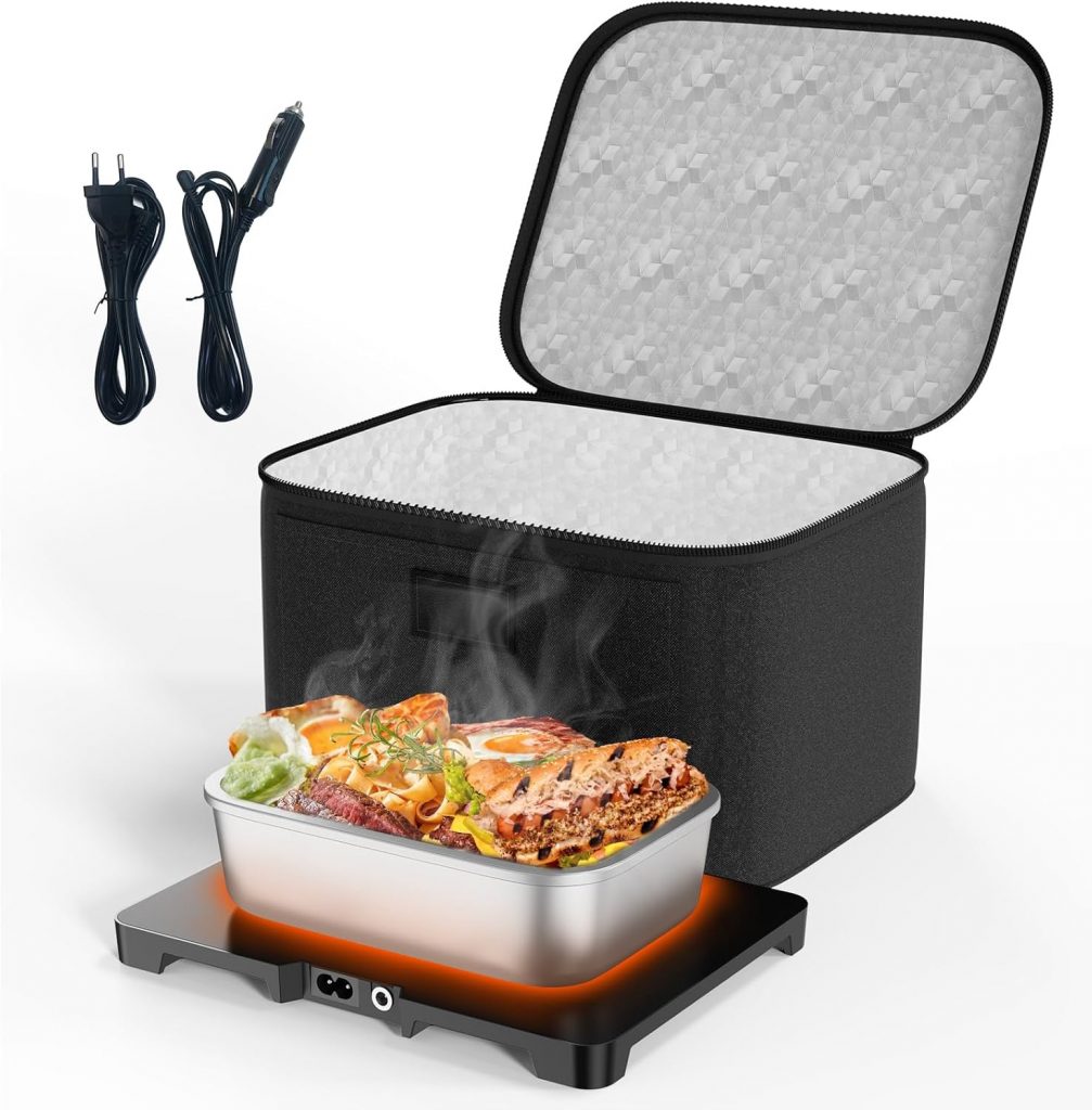 👑 Elektrische Lunchbox &ndash; Kleine Speisenw&auml;rmer f&uuml;r M&auml;nner & Frauen, Mini Mikrowelle f&uuml;r Reisen, 12V/24V/220V 3-in-1 Selbstheizender Ofen f&uuml;r Auto, LKW & B&uuml;ro, Schwarz