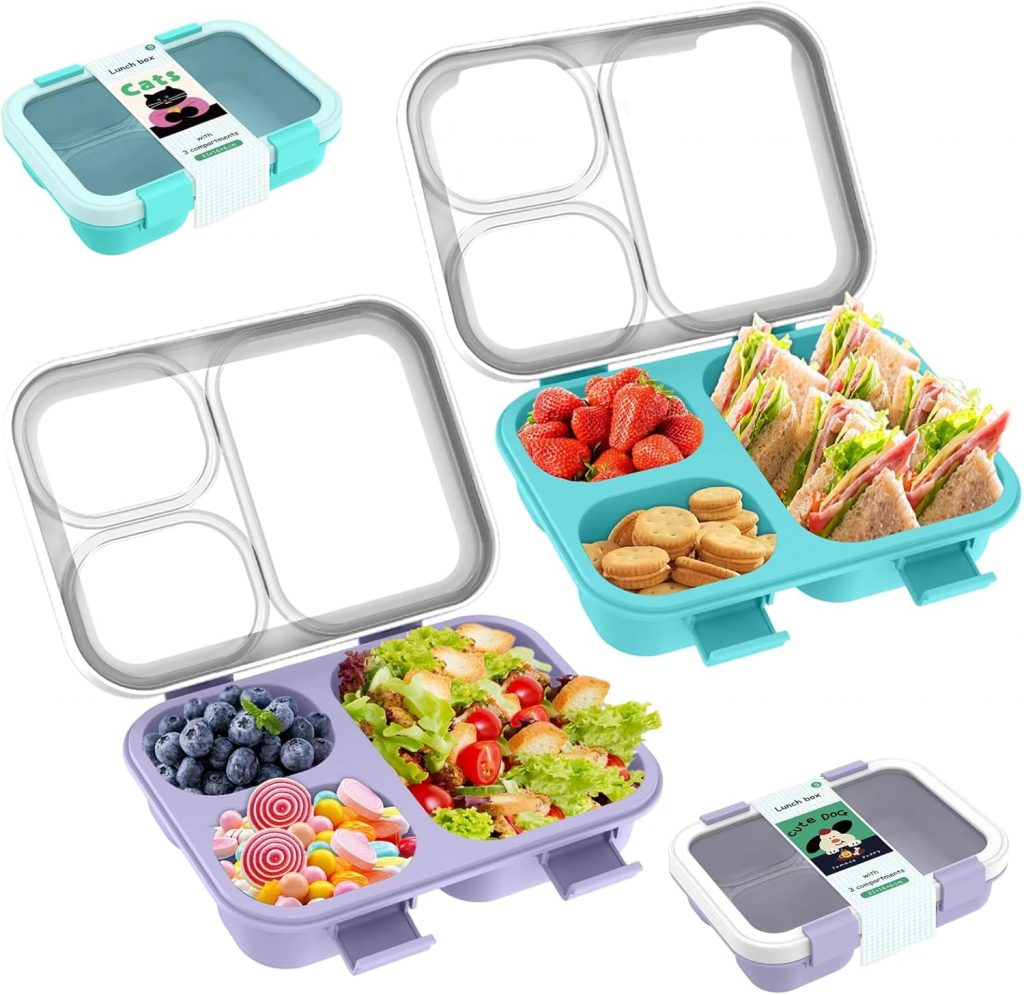 2 x Bento-Box, 21×16 cm 850ml Meal Prep Container 3 Fach Lebensmittelbehälter Kühlschrank Spülmaschinenfest Mikrowellengeeignet Stapelbar Lunch Box für Schule Arbeit Picknick Reisen Unterwegs Reise4.99€