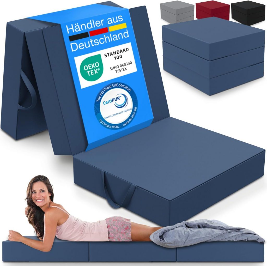 ELONEO Klappmatratze, Gästematratze, 3-teilige Faltmatratze, Schaumstoff extra dick (15cm), waschbar, Bandscheibenwürfel, klappbar, Faltbare Matratze, Erwachsene (Blau, 90 x 200 x 15 cm)76,51€ statt 99,99€➡️ https://www.amazon.de/dp/B0D9P2J6BS/?tag=preisfehlerheute-21