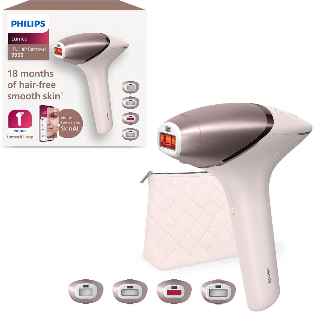 🤴 Philips Lumea IPL 9900 Series Haarentfernungsgerät mit SenseIQ & SkinAI Technologie – Alternative zur Laserhaarentfernung – 4 Aufsätze für Körper, Gesicht, & Präzisionsbereiche, kabellos (BRI951/00)