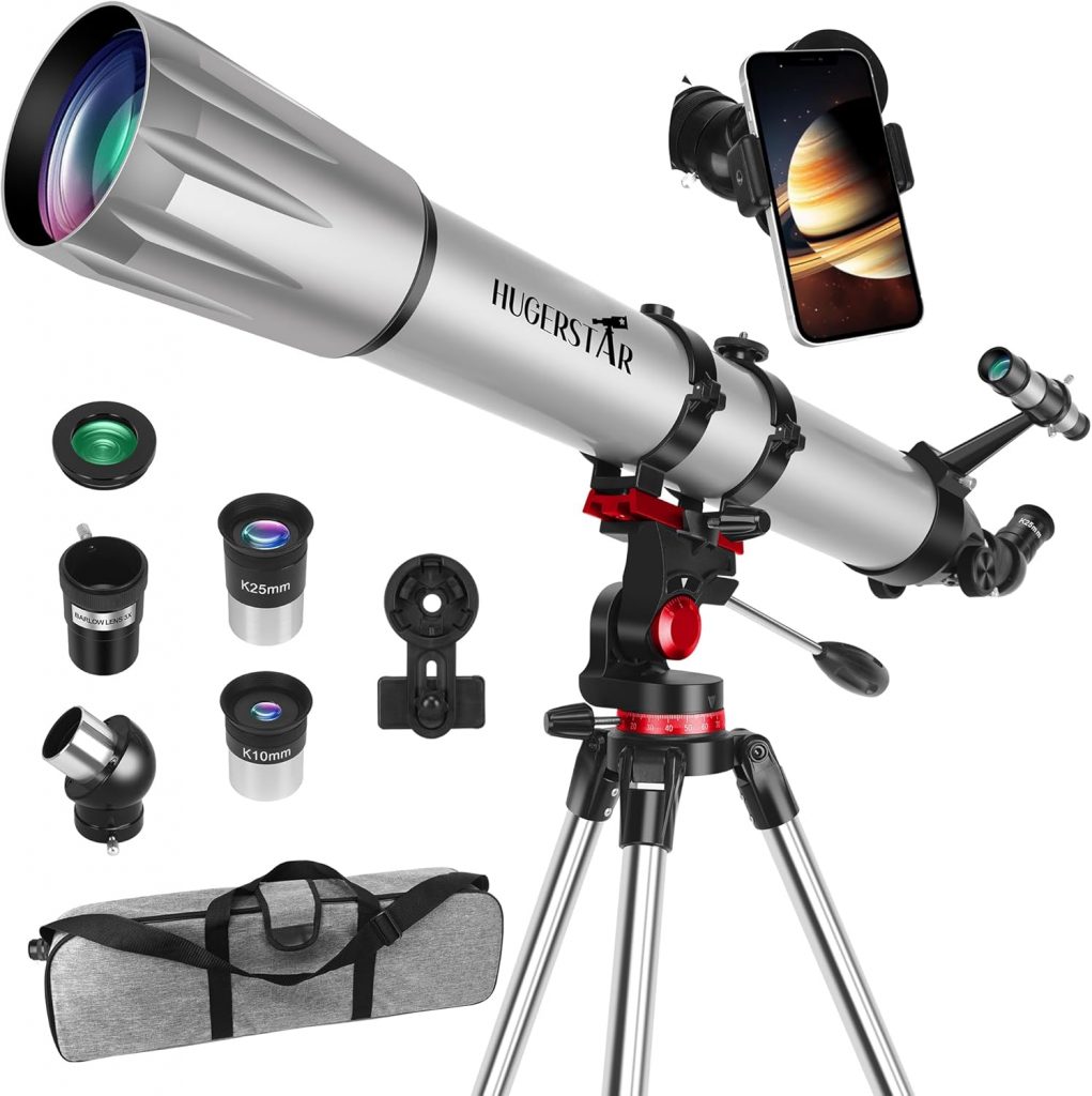 HUGERSTAR Teleskop, Teleskop Astronomie Profi für Erwachsene, 90mm Blende 900mm Refraktor Teleskope für Kinder und Einsteiger mit Ausziehbarem Stativ, Telefon Adapter, Mondfilter Beobachtung von Mond149,99€ statt 269,99€➡️ https://www.amazon.de/dp/B0F52ZXPJM/?tag=preisfehlerheute-21