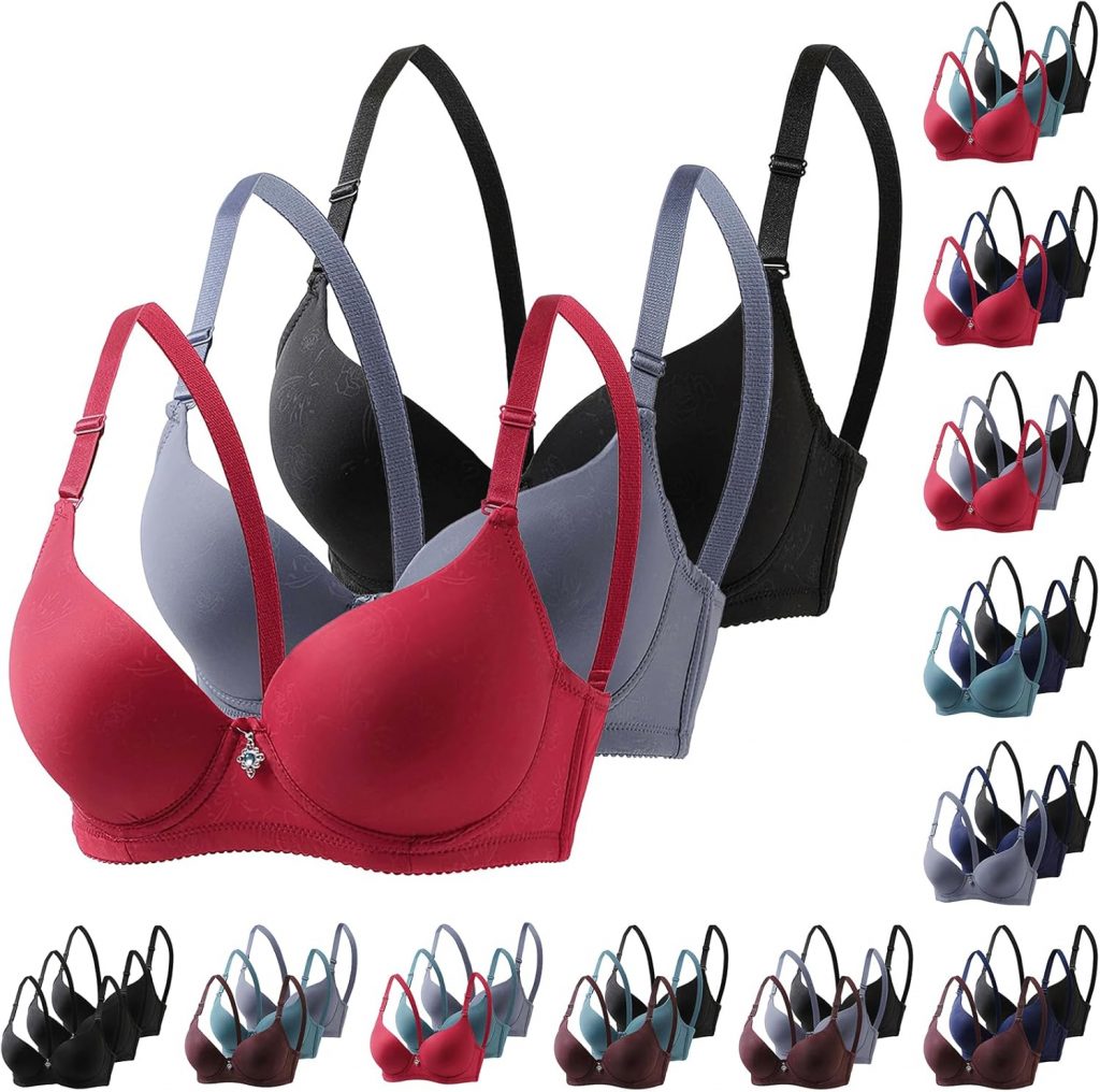 XCXC 3er Pack Damen BHS mit Bügel Klassischer-BH Frauen Bequemer Push Up BH Täglicher Büstenhalter mit Verstellbaren Trägern Formender Balconette Bustier Unterstützender für Alltag und Freizeit