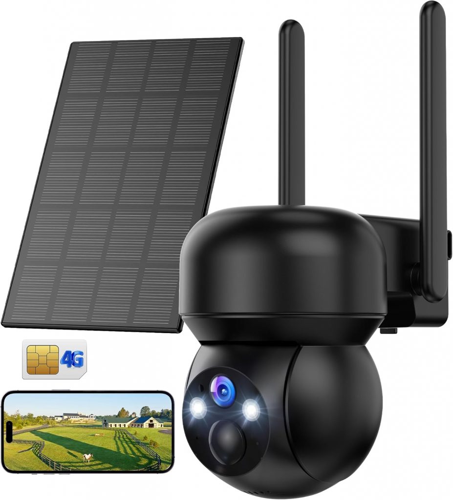 4G LTE &Uuml;berwachungskamera Aussen Solar Akku: 2K Kamera &Uuml;berwachung Aussen mit SIM Karte Kabellos IP Kamera Outdoor Ohne WLAN 336&deg;/90&deg; Schwenkbar mit PIR Erkennung Farb-Nachtsicht IP66 Wasserdicht