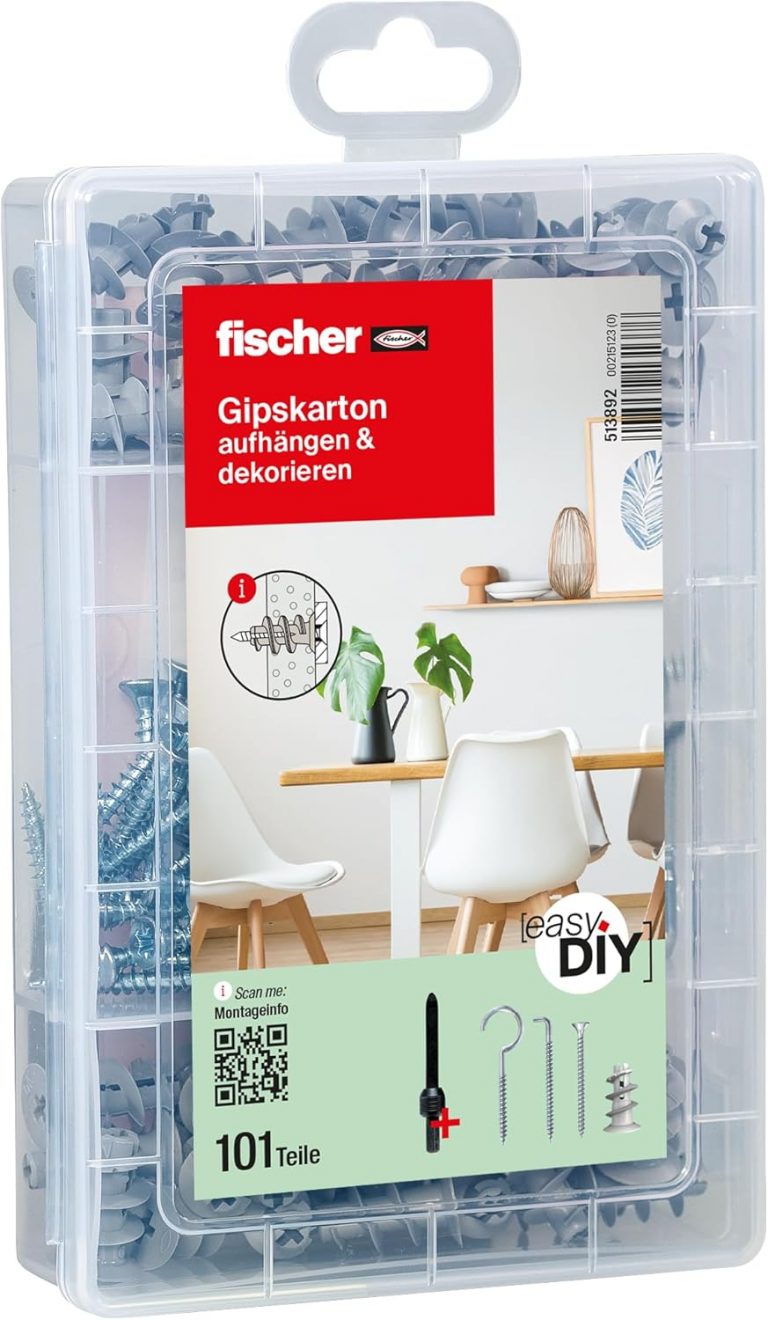 fischer easyDIY Box Gipskarton, aufhängen und dekorieren, 110-teiliges Dübel- und Schraubenset, für Heimwerker, Gipskartondübel, Winkel- und Rundhaken, inklusive Setzwerkzeug21,21€ statt 31,29€➡️ https://www.amazon.de/dp/B0070MCWQQ/?tag=preisfehlerheute-21
