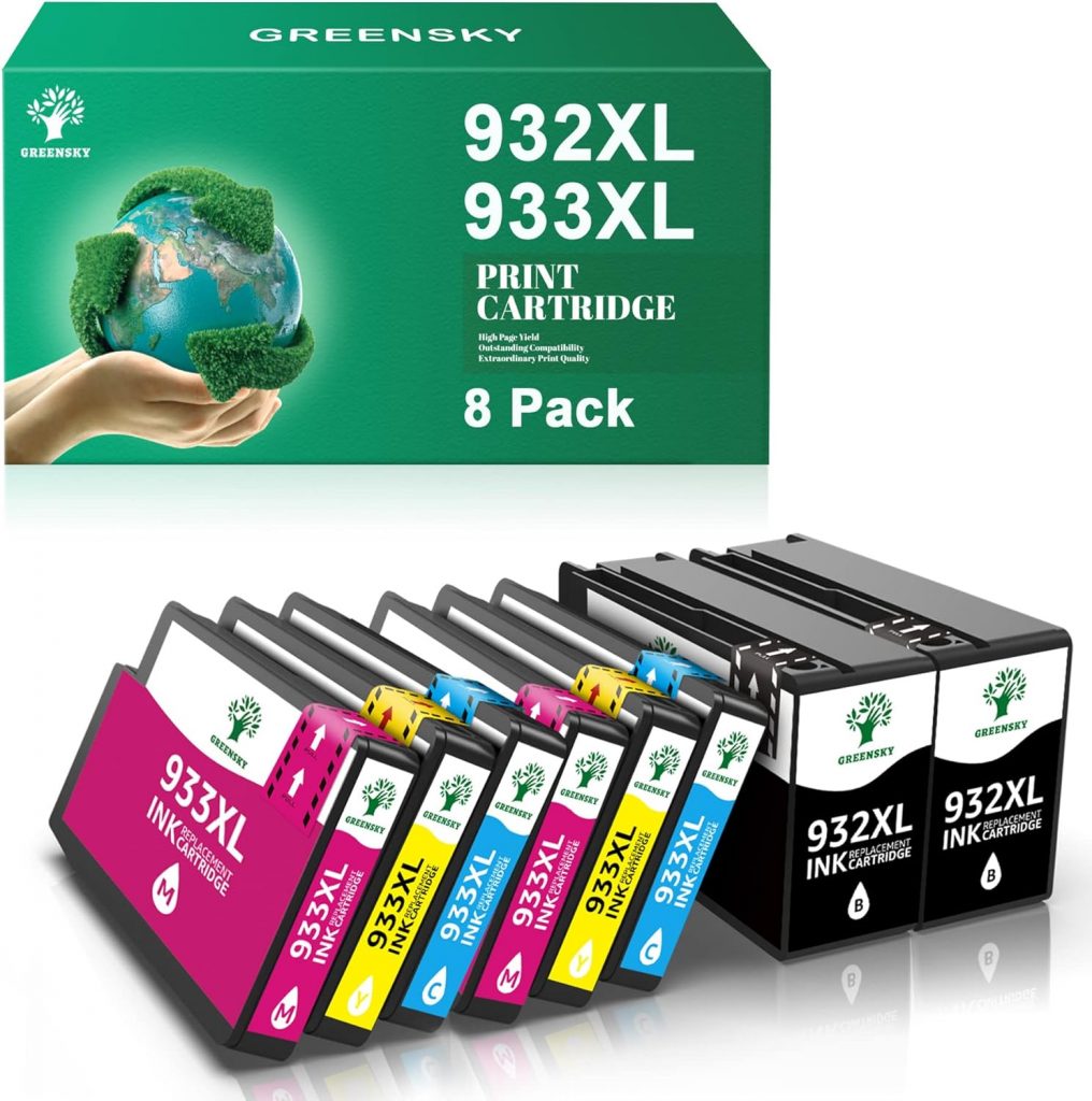 👑 GREENSKY 932XL 933XL Druckerpatronen Kompatibel für HP 933XL Multipack für HP OfficeJet 6600 Patronen, 932 XL 933 XL für HP OfficeJet 6700 Patronen 7510 7612 7110 7610 6110 (8 Stück)