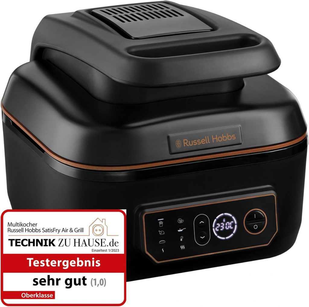 🤴 Russell Hobbs Heißluftfritteuse XL 5,5 l [Air Fryer/Grill/Multikocher] Rapid Air (spülmaschinenfest, Ober-&Unterhitze, kein Schütteln mehr, Slow Cooker, Backen, TK Pizza Ø 30cm) SatisFry 26520-