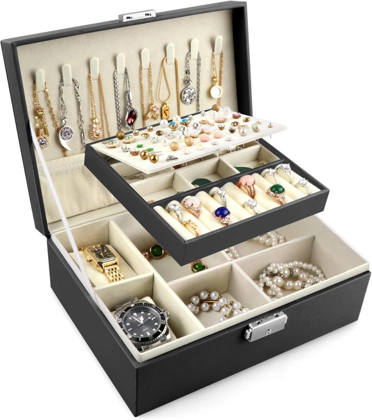 Lacusmall Schmuckbox mit 2 Uhrkissen, 2-lagige Schmuckorganiser mit herausnehmbaren Trennwänden, PU-Leder Schmuckaufbewahrungsbox für Ohrringe, Ringe, Halsketten, Armbänder, Reise-Schmucketui, Schwarz11,98€ statt 15,99€➡️ https://www.amazon.de/dp/B0FMN5P3XG/?tag=preisfehlerheute-21