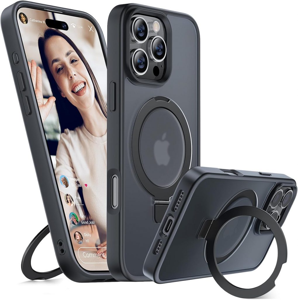 Miracase Magnetic für iPhone 16 Pro Max Hülle mit Ständer 6,9' [Kompatibel mit MagSafe] Stoßfeste Handyhülle für iPhone 16 Pro Max mit flexiblem und zuverlässigem integrierten Ständer, Schwarz