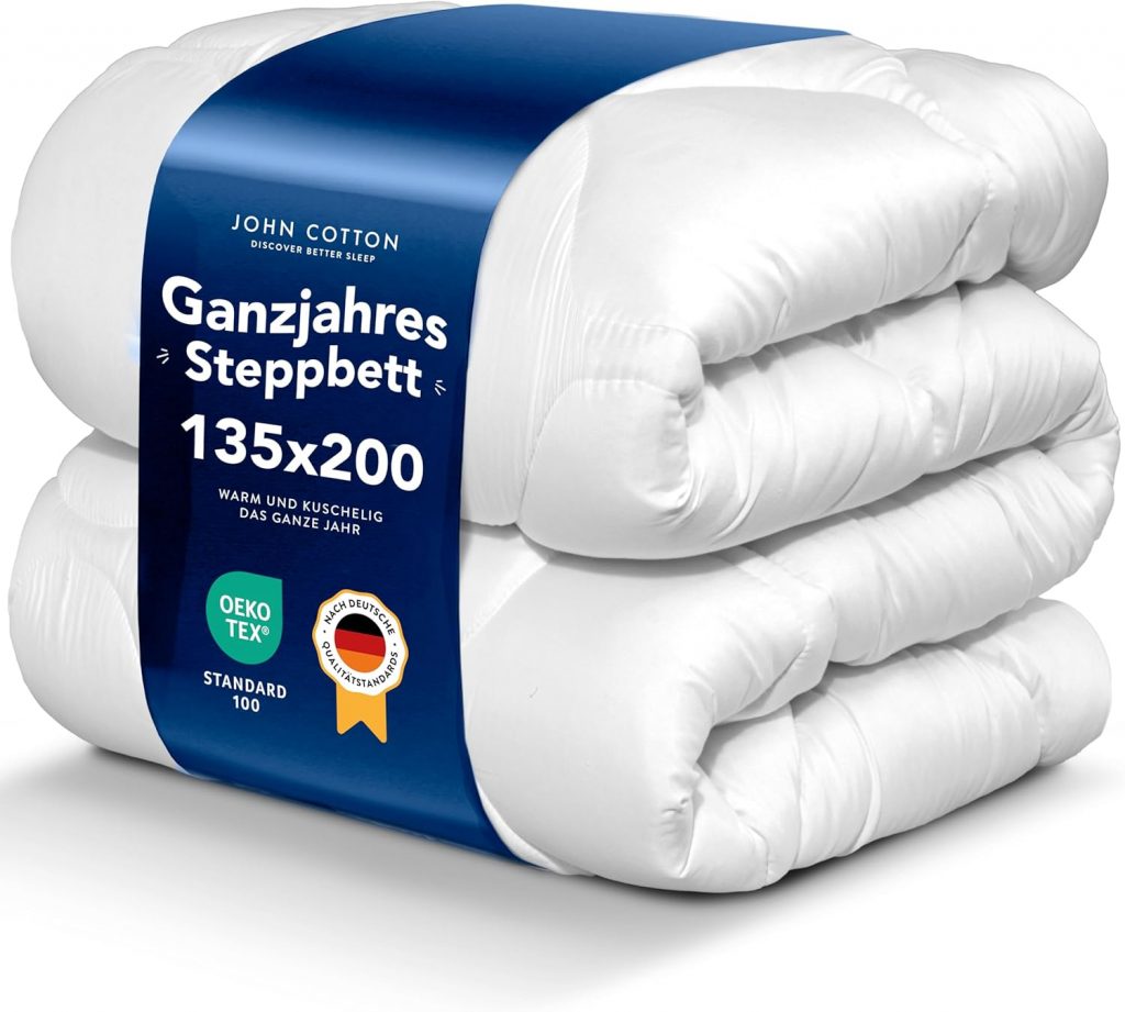 👑 John Cotton New Way Bettdecke 135&times;200 &ndash; Innovativ & Atmungsaktive Steppdecke f&uuml;r Allergiker | Oeko-Test Zertifiziert Bettdecken | Weiche Microfaser Schlafdecke | Ganzjahresdecke 135 x 200 cm