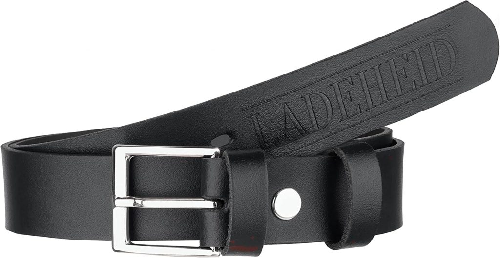 Ladeheid Kinder Gürtel Ledergürtel Mode Accessoire für Kinder Jungen Gürtel mit Schnalle 2,5 cm Breit K1D5 (Schwarz-1 /Logo-2, 75 cm (Gesamtlänge 94 cm))14,99€