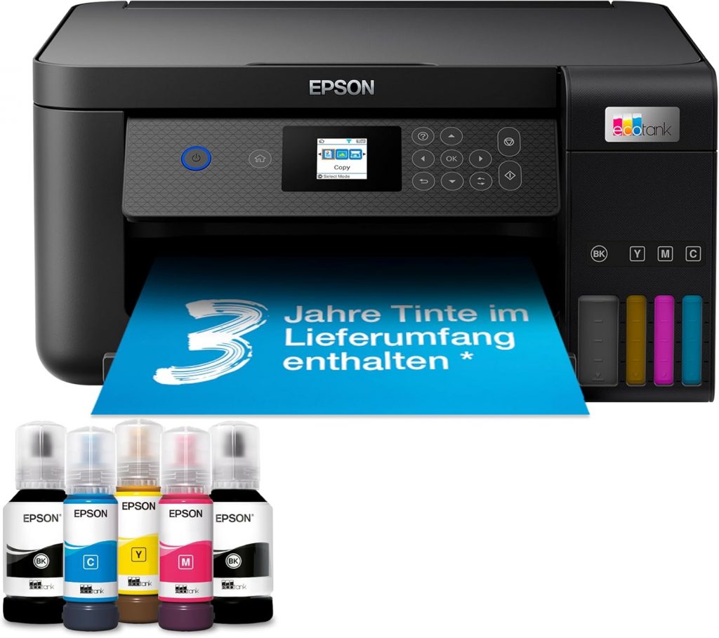 👑 Epson EcoTank ET-2850 A4-Multifunktions-Wi-Fi-Tintentankdrucker, mit einem im Lieferumfang enthaltenen Vorrat an Tinten bis zu 3 Jahren