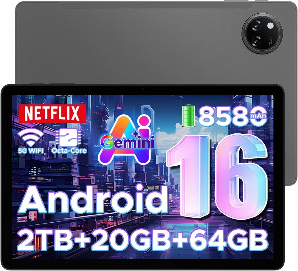 DOOGEE Tab A9+ Android 16 AI Tablet 11 Zoll, Unisoc T7200 Octa-Core 8580mAh Gaming Tablet Android 20GB RAM+64GB ROM(TF 2TB), WiFi5 Tablets PC, 90Hz-1080P, WidevineL1/Face ID/OTG/GPS/Dual Speaker
