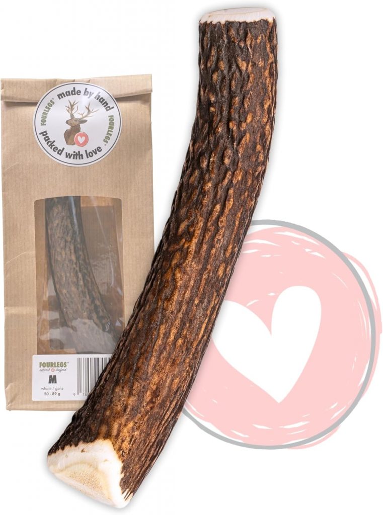 FOURLEGS® natürlicher Kausnack für Hunde aus 10 Hirschgeweih – Mineralstoffe, Kauspielzeug, Kaustange…