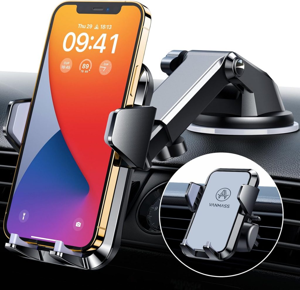 VANMASS [2025 Upgrade Edition Handyhalterung Auto Anti-Rutsch Silikon Schutz 3 in 1 Lufteinlässe-Halterungen Saugnapf & Lüftung 360° Drehbar Für Alle Handy iPhone 17 Pro Max 16 Samsung S24 LG