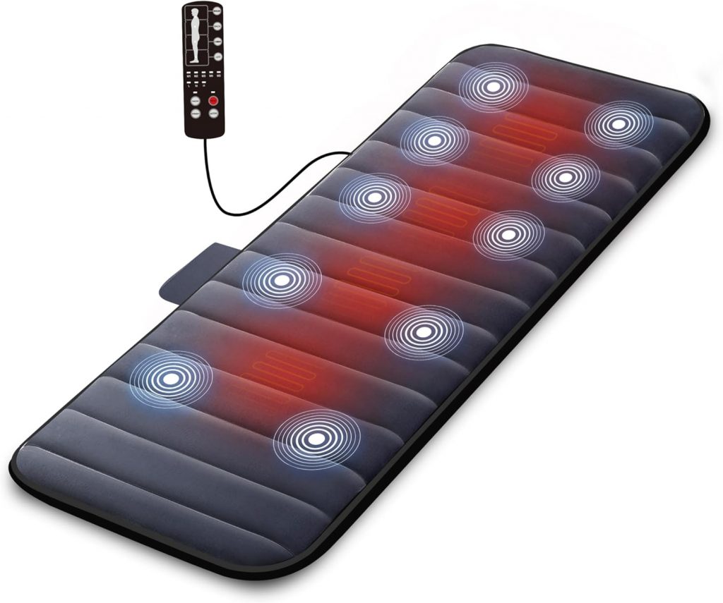COMFIER Elektrische Massagematte mit Wärmefunktion zur Ganzkörpermassage, Vibrationsmassagematte mit 10 Motoren, 2…