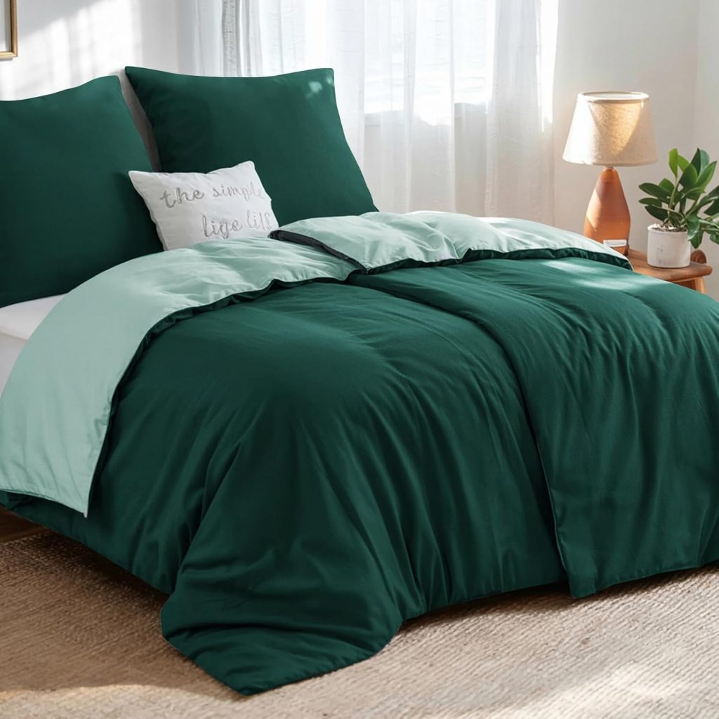 🤴 Aisbo Bettwäsche 135×200 4teilig Dunkelgrün Salbeigrün – Bettwäsche Sets 2 Bettbezüge 135×200 cm + 2 Kissenbezüge 80×80 cm, ÖKO-TEX Wendebettwäsche Weich Mikrofaser mit Reißverschluss