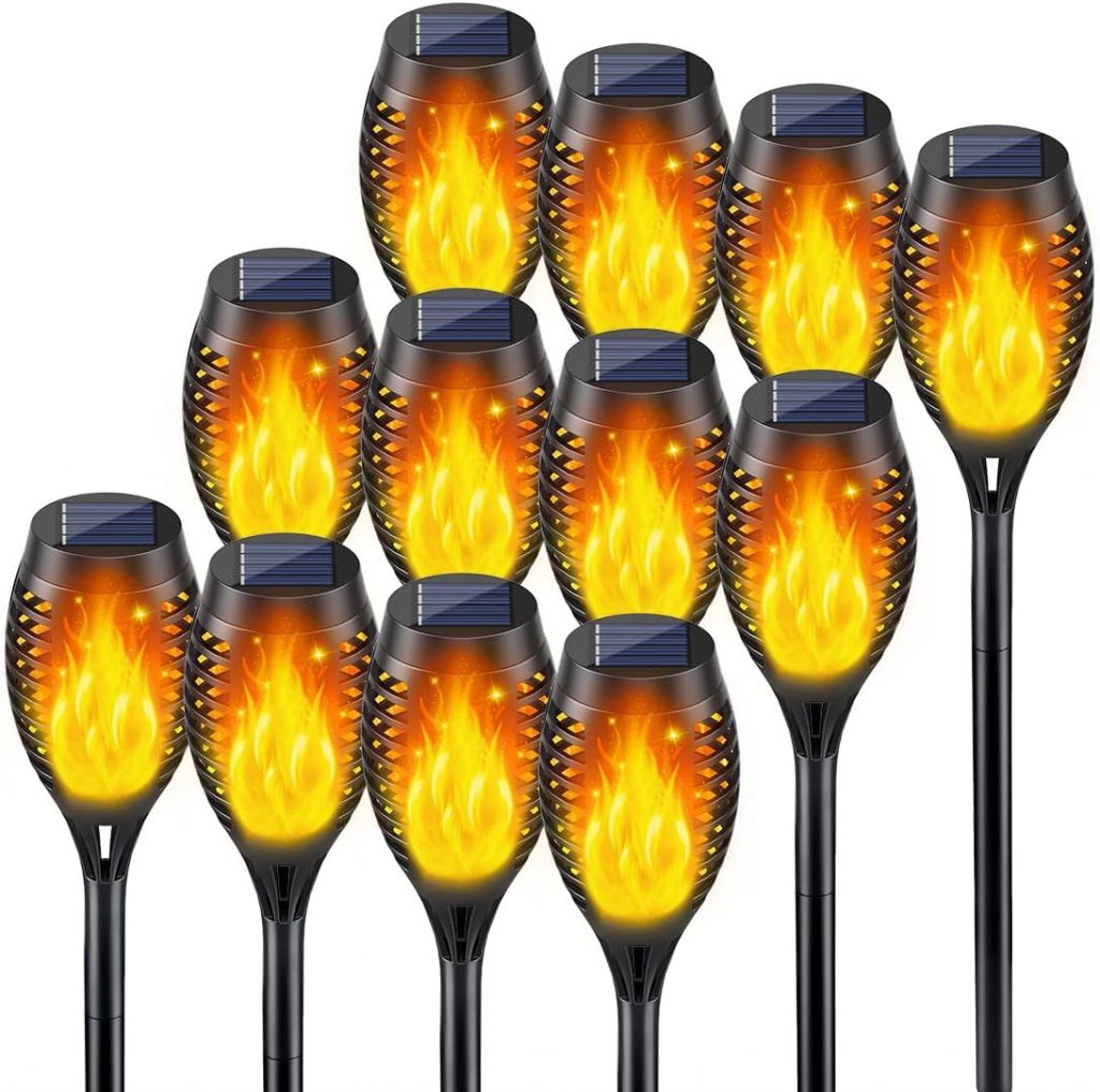 12Stück Solar Lampe Outdoor, Solar Leuchten Außen Wetterfest, Solarlichter für Außen Balkon Beleuchtung Garten Deko, Solarfackeln LED Gartenbeleuchtung Solar Außen, Gartenlampen Solar Wetterfest