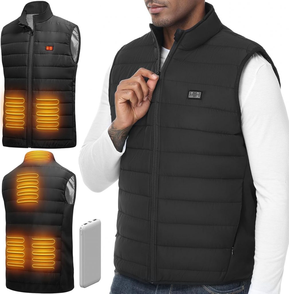 LABEWVI Beheizbare Weste, Heizweste für Damen Herren, Beheizte Jacke, Heizjacke mit 10000mAh Powerbank, Wärmeweste mit 3 Einstellbar Temperatur 6 Heizzone