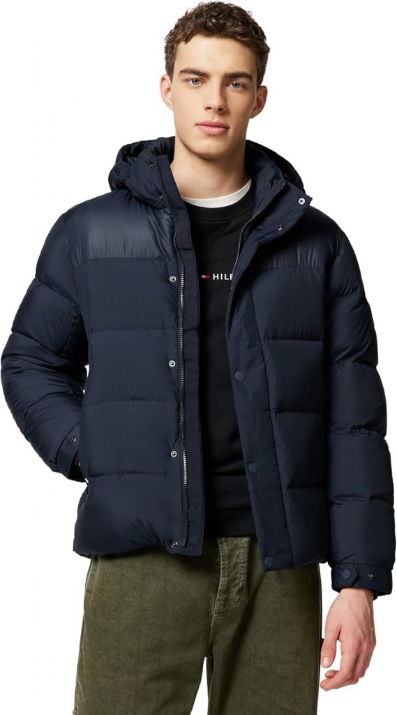 🤴 Tommy Hilfiger Herren Pufferjacke Mix Down Hooded Puffer Jacket mit Kapuze