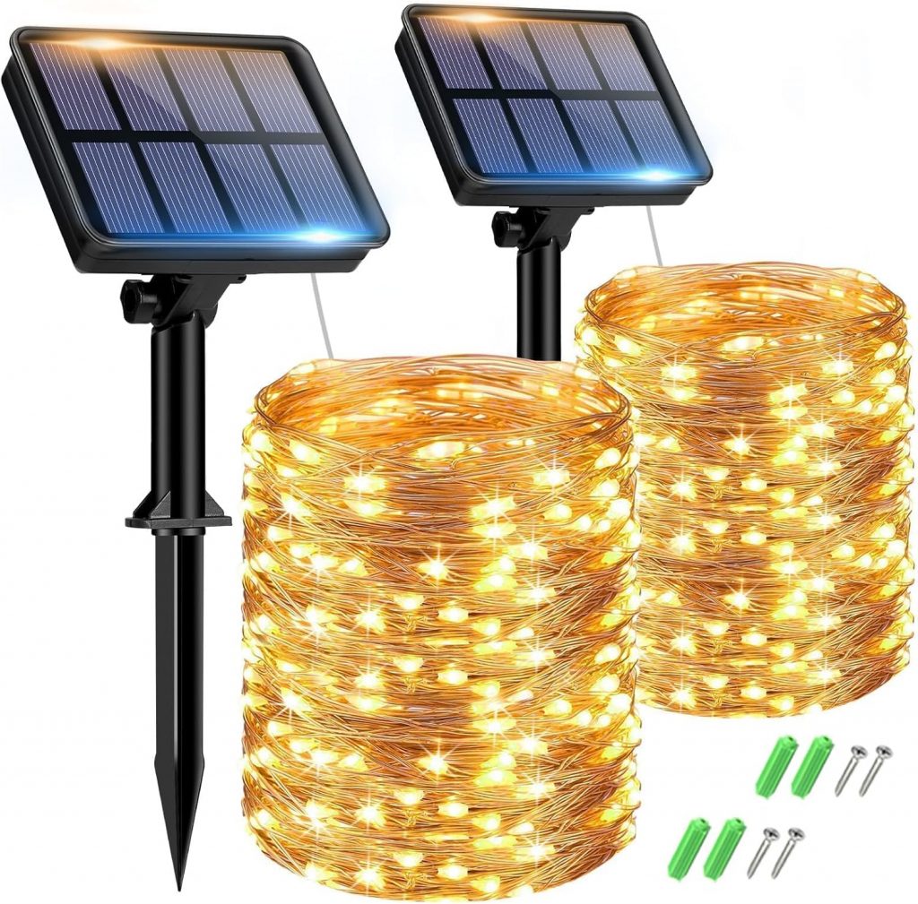 🤴 btfarm Solar Lichterkette Aussen, 2x15M 150 LED Solarlichterkette Außen Wetterfest 8 Modi IP65 Wasserdicht Kupferdraht Lichterkette Außen Solar Outdoor für Garten Terrasse Baum Hof Party (Warmweiß)