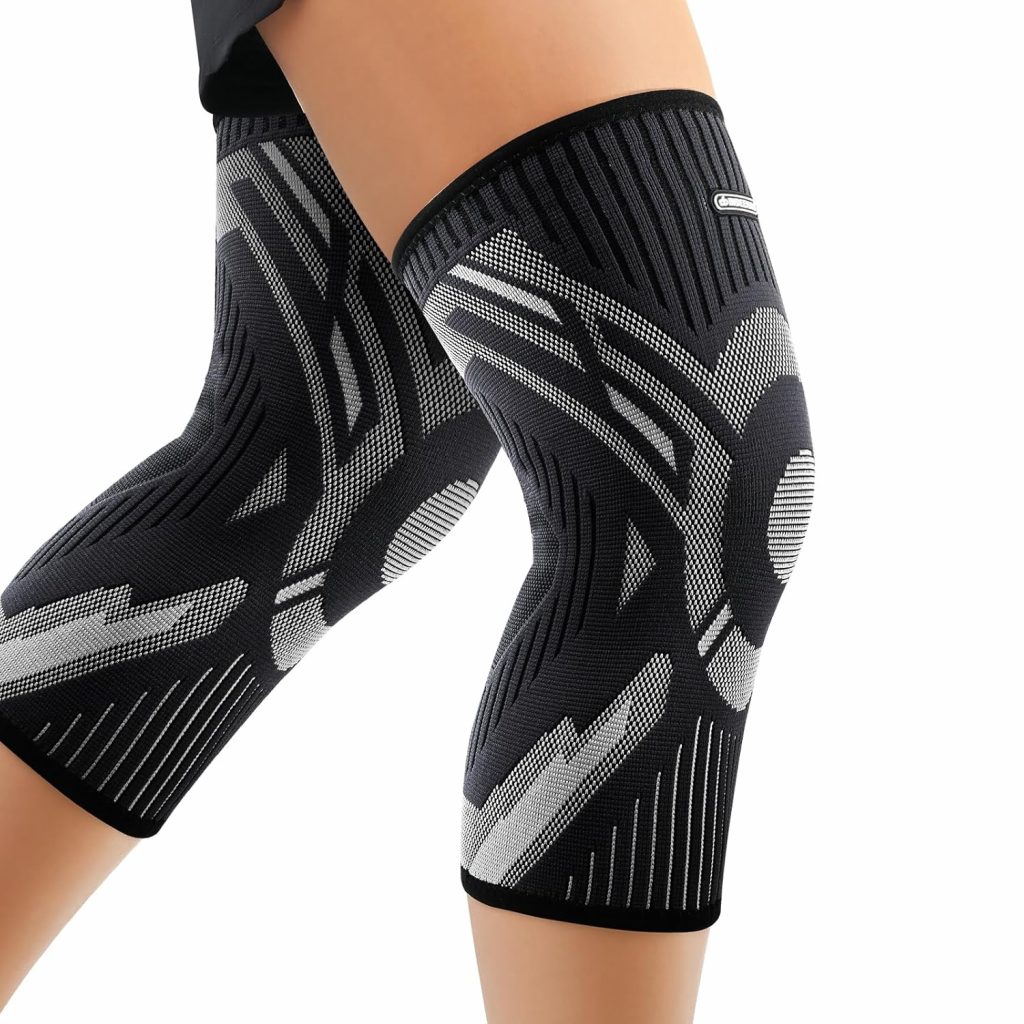 INDEEMAX 2er Pack Kniebandage Damen und M&auml;nner, Kompression Kniest&uuml;tze f&uuml;r Arthritis, Meniskus, ACL, Sport, Laufen, Fu&szlig;ball, Atmungsaktiv Knie Bandage mit Anti Rutsch Silikonstreifen, Schwarz,L