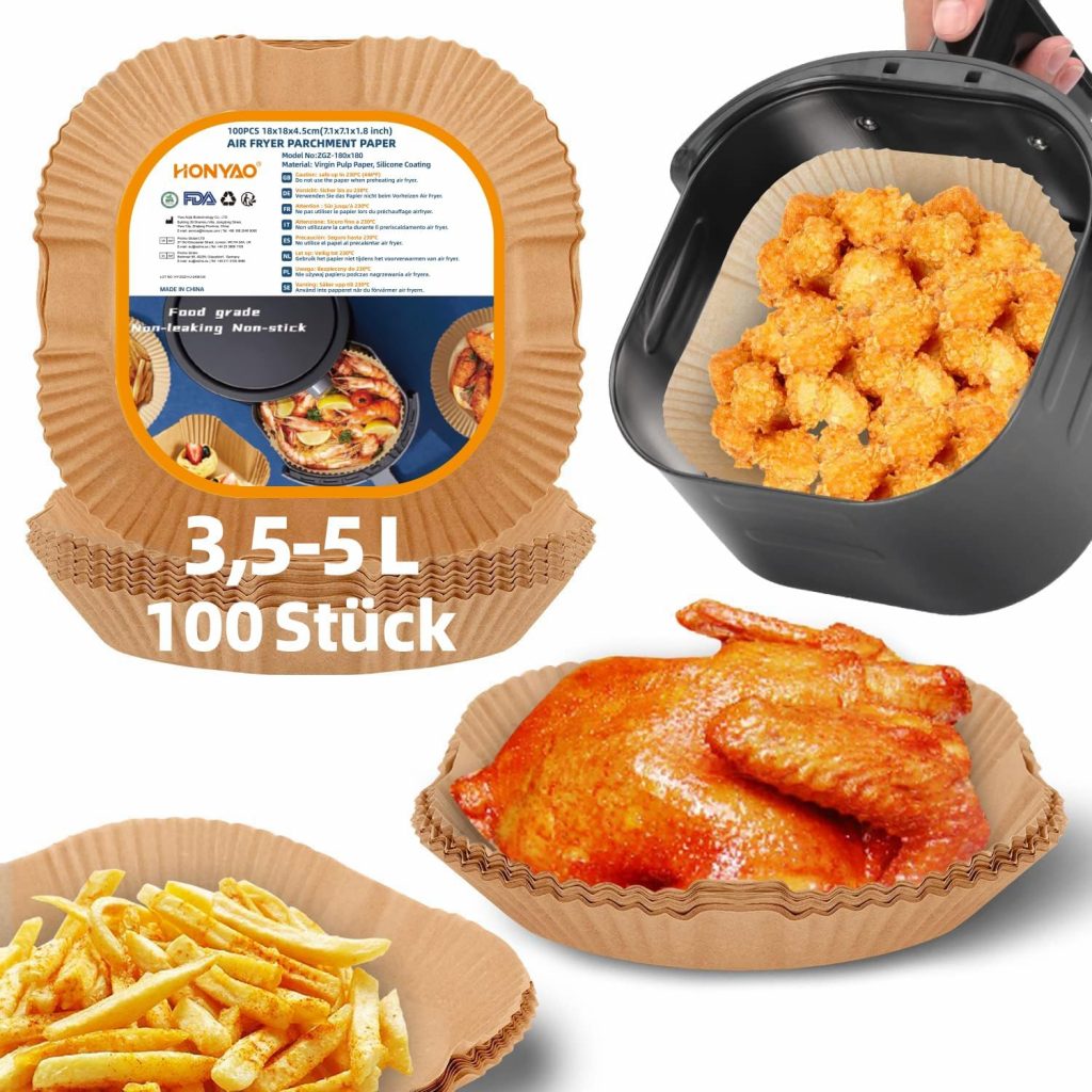 HONYAO Backpapier für Heißluftfritteuse 3,5-5 L, 100 Stück 18×18 cm Eckig Air fryer Papier Antihaft Einwegschalen Luftfritteuse Pergamentpapier Liner Kompatibel mit COSORI,Philips,Cecotec Airfryer7,89€ statt 9,95€➡️ https://www.amazon.de/dp/B0DJ7B5P53/?tag=preisfehlerheute-21