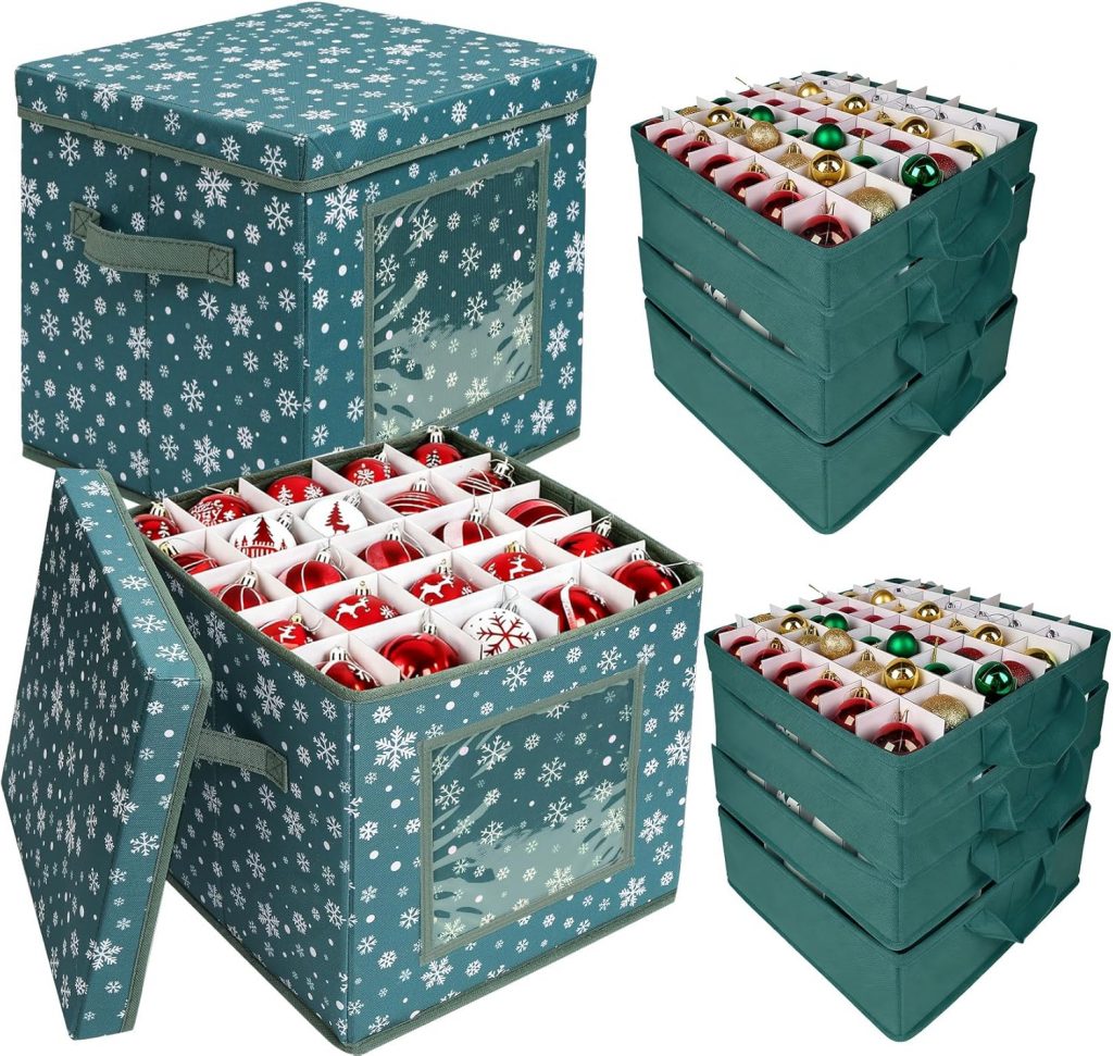 adorbox 2er Set Weihnachtskugeln Aufbewahrung, 166 Fächer Aufbewahrungsbox für Weihnachtskugeln mit Verstellbaren Trennwänden, Deckel und Griffen, für Weihnachtsschmuck, 30x30x30cm, Grün