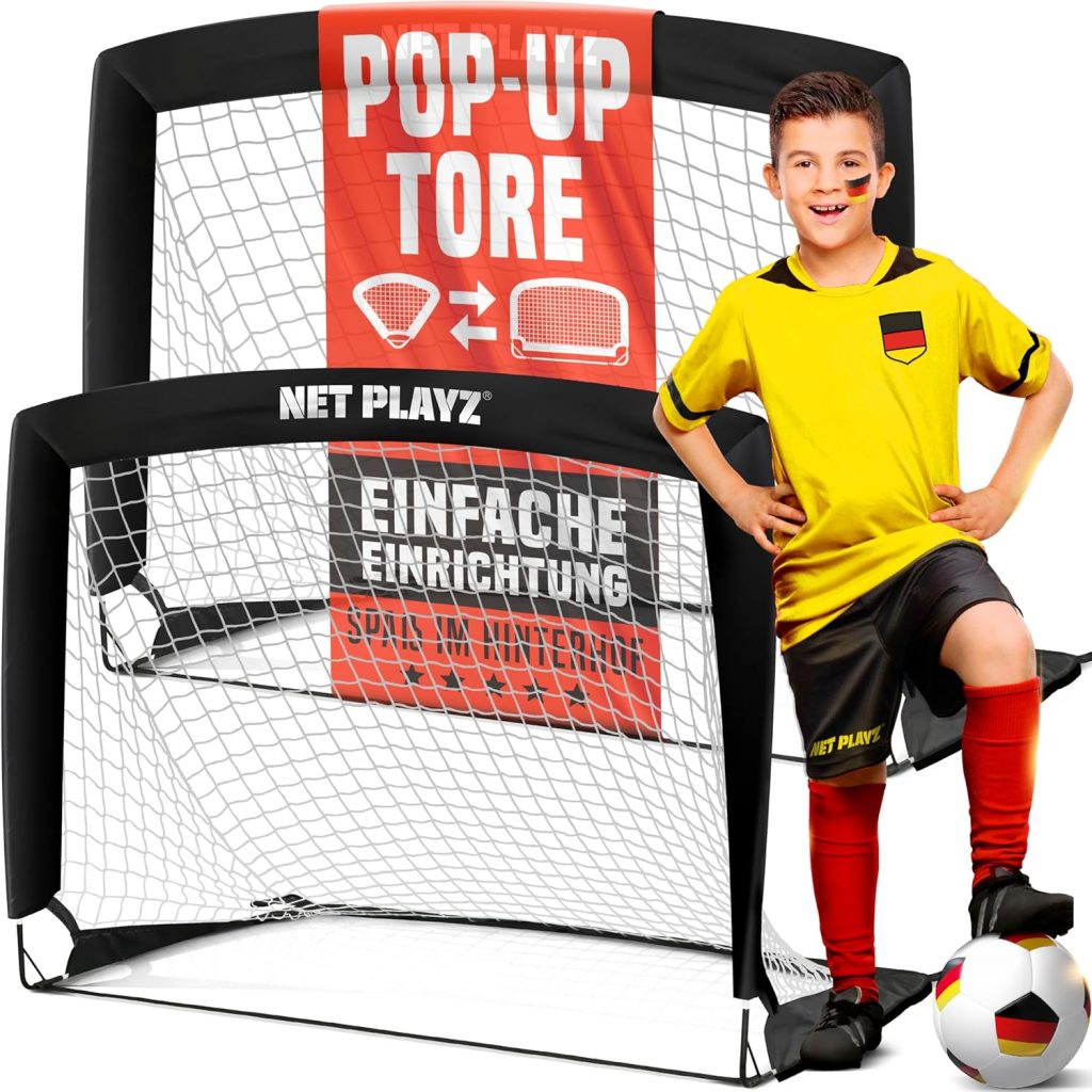 👑 NET PLAYZ – 2er Fußballtor Set – 120 x 90 x 90 cm – Fußballtor Pop Up für Garten – Fussballtor klappbar für alle Altersgruppen