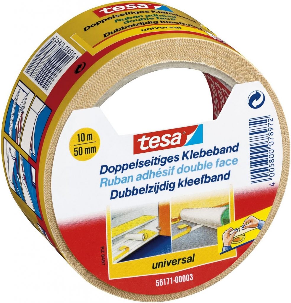 🤴 tesa Doppelseitiges Klebeband Universal &ndash; Vielseitiges Klebeband f&uuml;r Verpackungen, Deko und Teppiche oder zum Basteln &ndash; 10 m x 50 mm