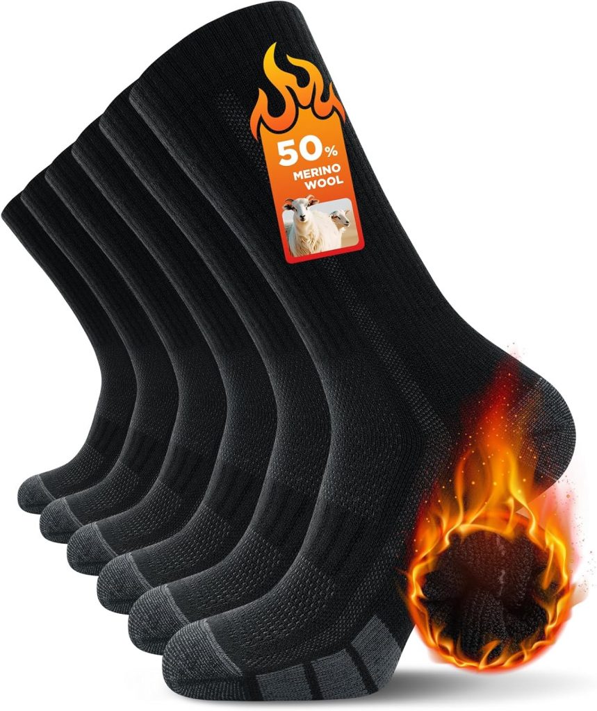 TANSTC Merino Socken Herren,Wollsocken, Outdoor & Trekking-Socken 35-38, 39-42, 43-46, 47-50, Atmungsaktiv & Anti-Blasen Warm Dicke Gepolstert Thermosocken für Herren, Damen, 3 Paar